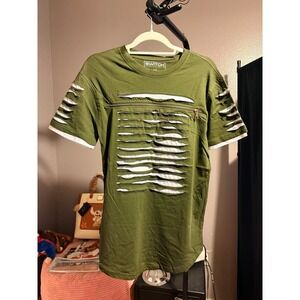 Switch Remarkable Mens Distressed T-Shirt Olive Green Zipper Detail Size XXL NWT